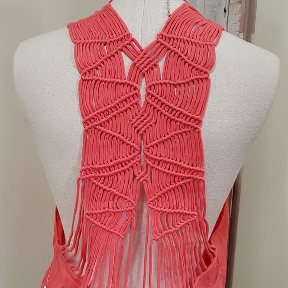 Free People Wider Macrame Knotted Tank Top Peach S - Picture 9 of 13